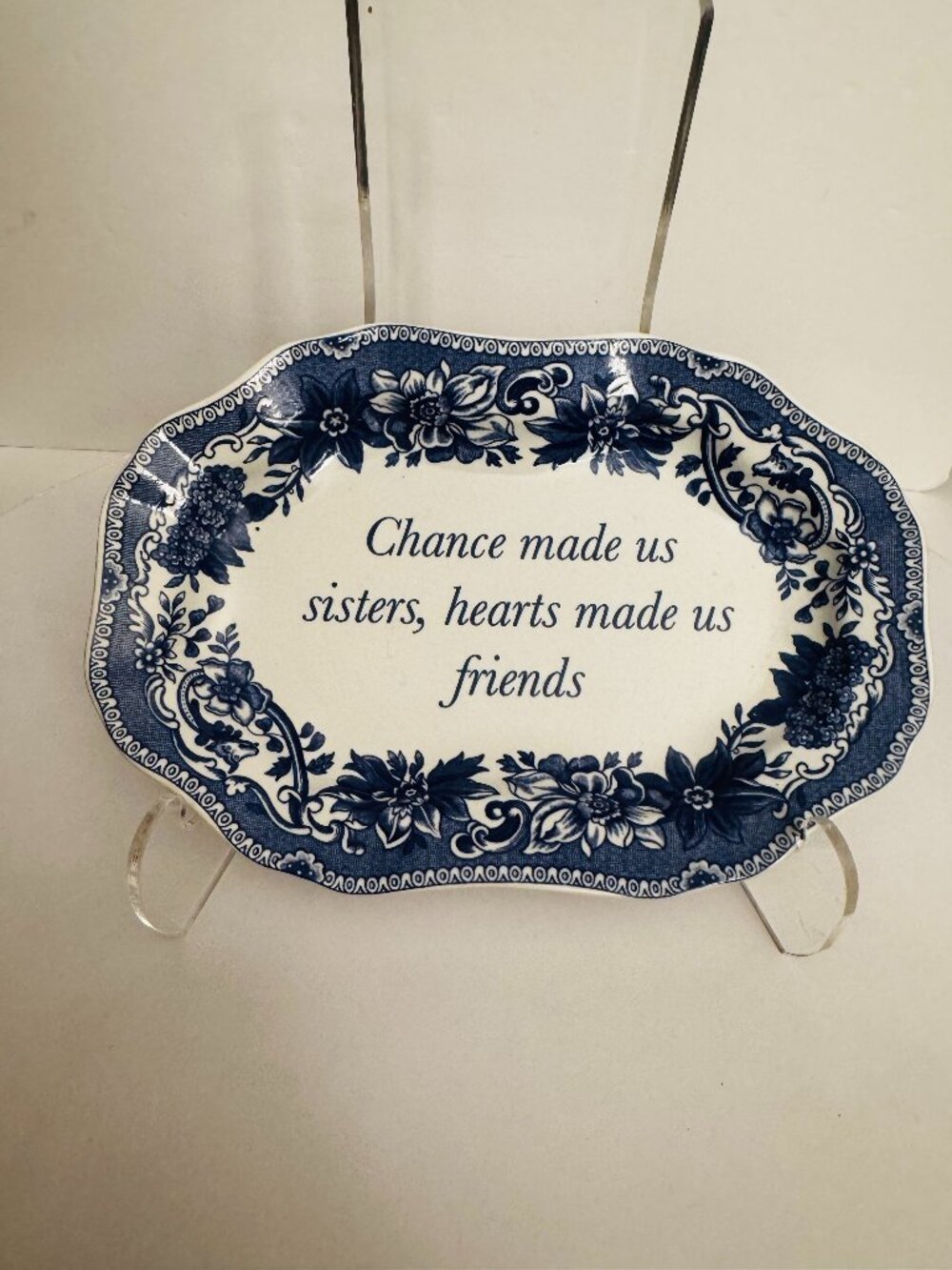 Spode 2008 Mementos "Sister" Ceramic Dish Soap 6.75x4.5" Blue White Oval Trinket